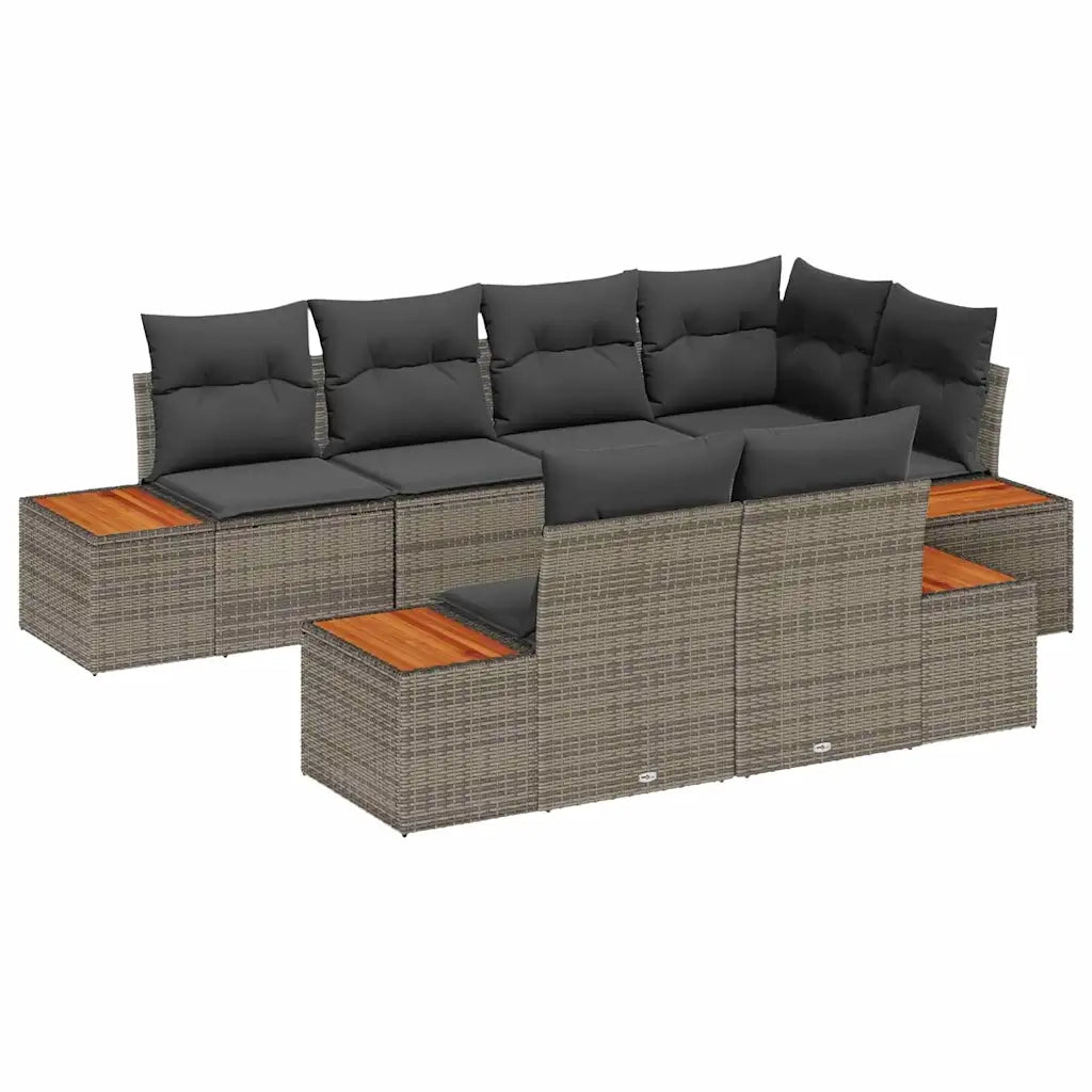 Set Divano da Giardino con cuscino 7 pcs Grigio Polyrattan
