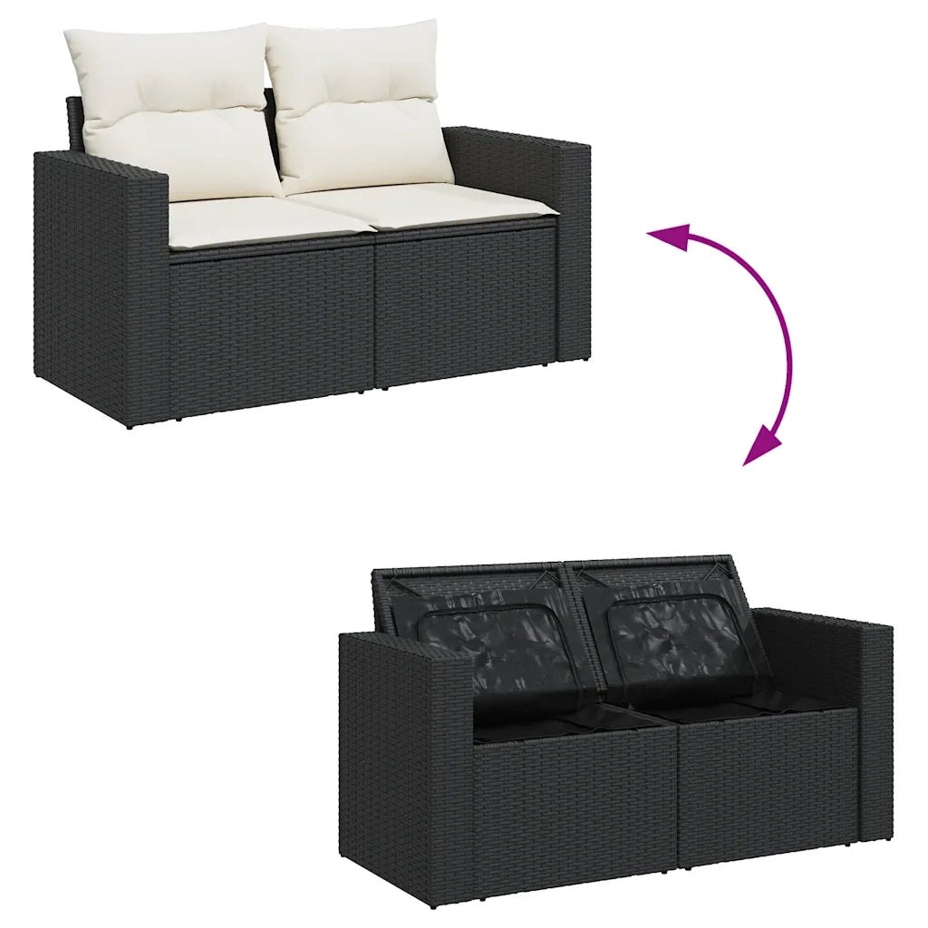 Set Divani da Giardino 5 pz | Set Salotto da Giardino con Cuscini in Polyrattan Nero