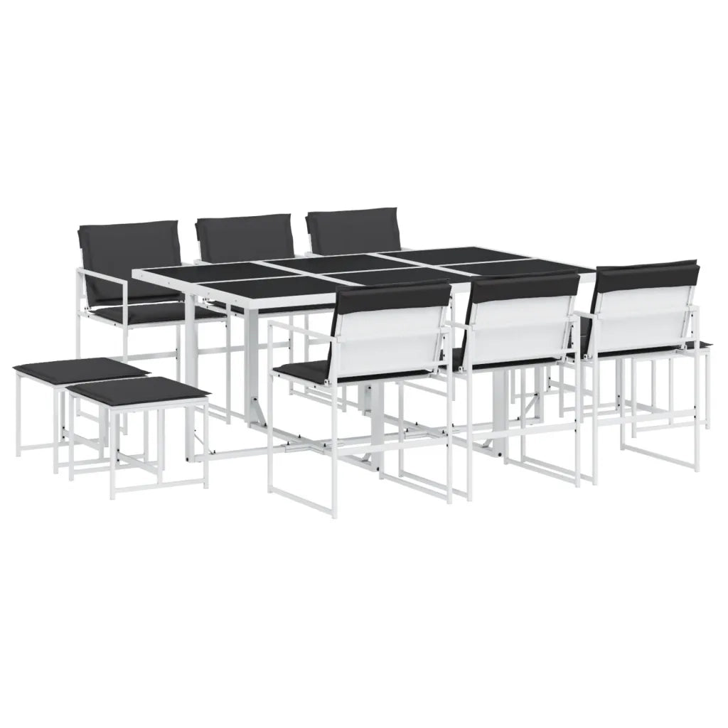 Set da Pranzo da Giardino 11 pz con Cuscini Bianco in Textilene