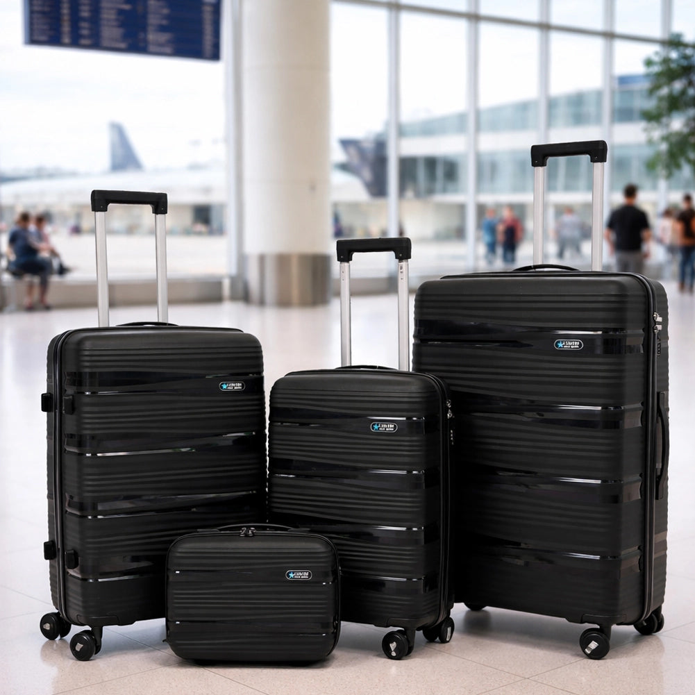 Set 4 Valigie Rigide e Beauty Case da Viaggio Nero con Maniglia Telescopica