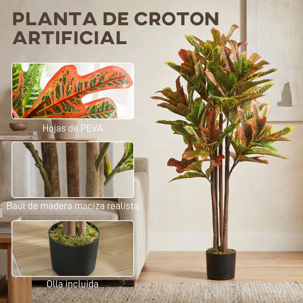 Pianta Artificiale Croton ¨C zephmum ¨C 120 cm Multicolor con Vaso