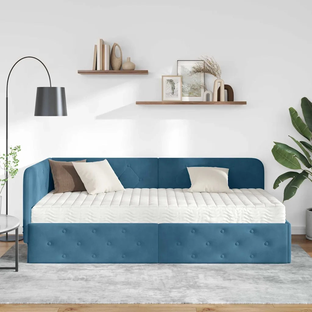 Cornice del letto ad angolo Blu 90 x 190 cm Velluto 3394071