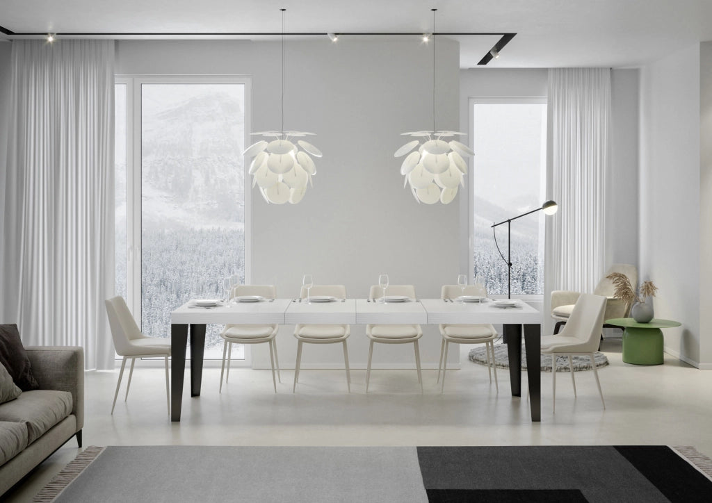 Tavolo allungabile 90x160/420 cm Flaris Premium bianco frassino telaio Antracite