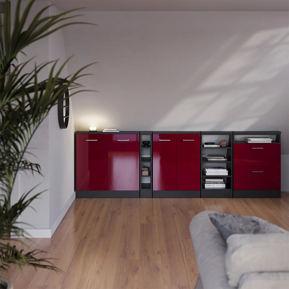 Set di mobili sottotetto Rion Rosso lucido/Antracite Set di 2 Vicco