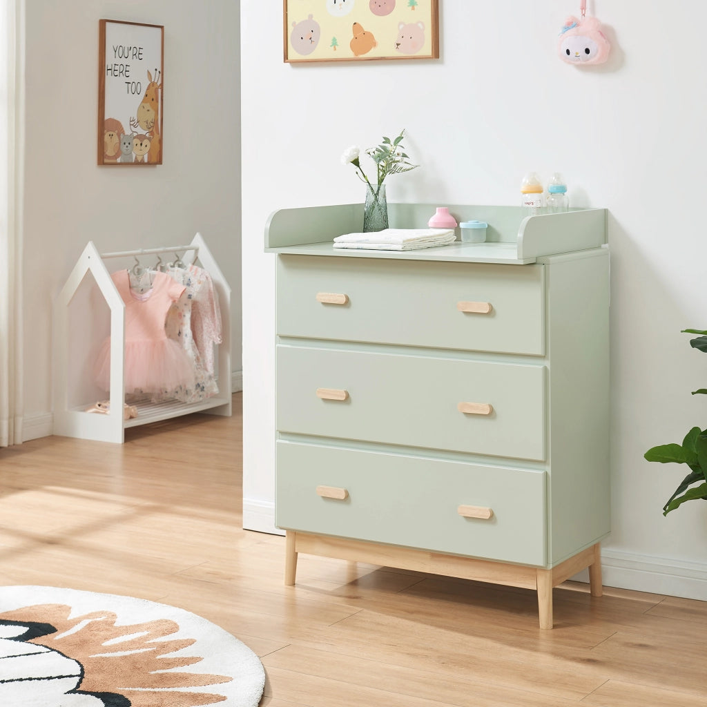 Cassettiera Sarievn con 3 Cassetti e Piano Fasciatoio Rimovibile 100 x 80 x 53 cm - Menta Verde [en.casa]
