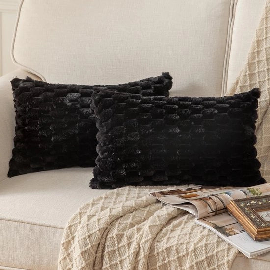 Set di 2 cuscini con copertura decorativa e in piuma - nero - 30x50 cm