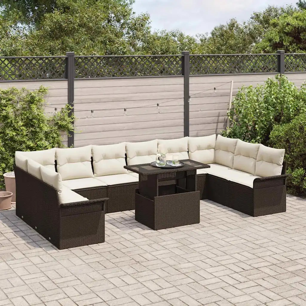 Set Divano da Giardino con cuscino 11 pcs Marrone Poly Rattan