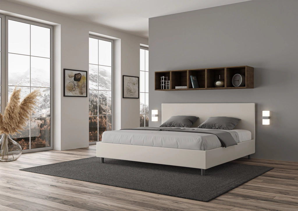 BS COM Letto con rete imbottito 180x210 similpelle bianco