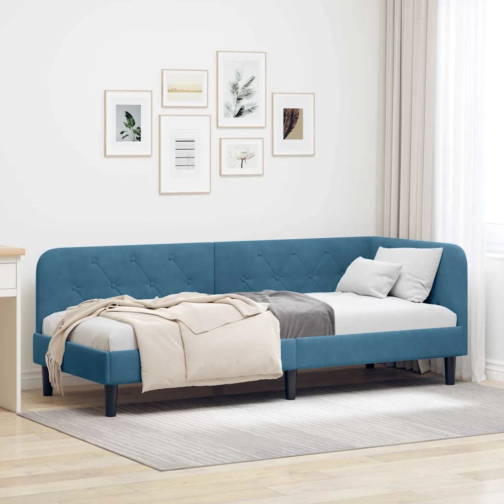 Cornice del letto ad angolo Blu 80 x 200 cm Velluto