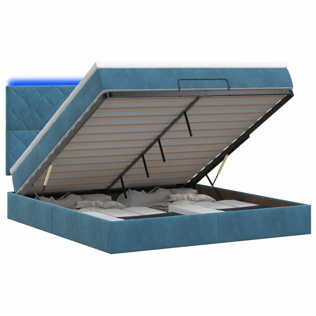 Letto Ottomano con Materasso e LED Blu scuro 140 x 200 cm 3458383