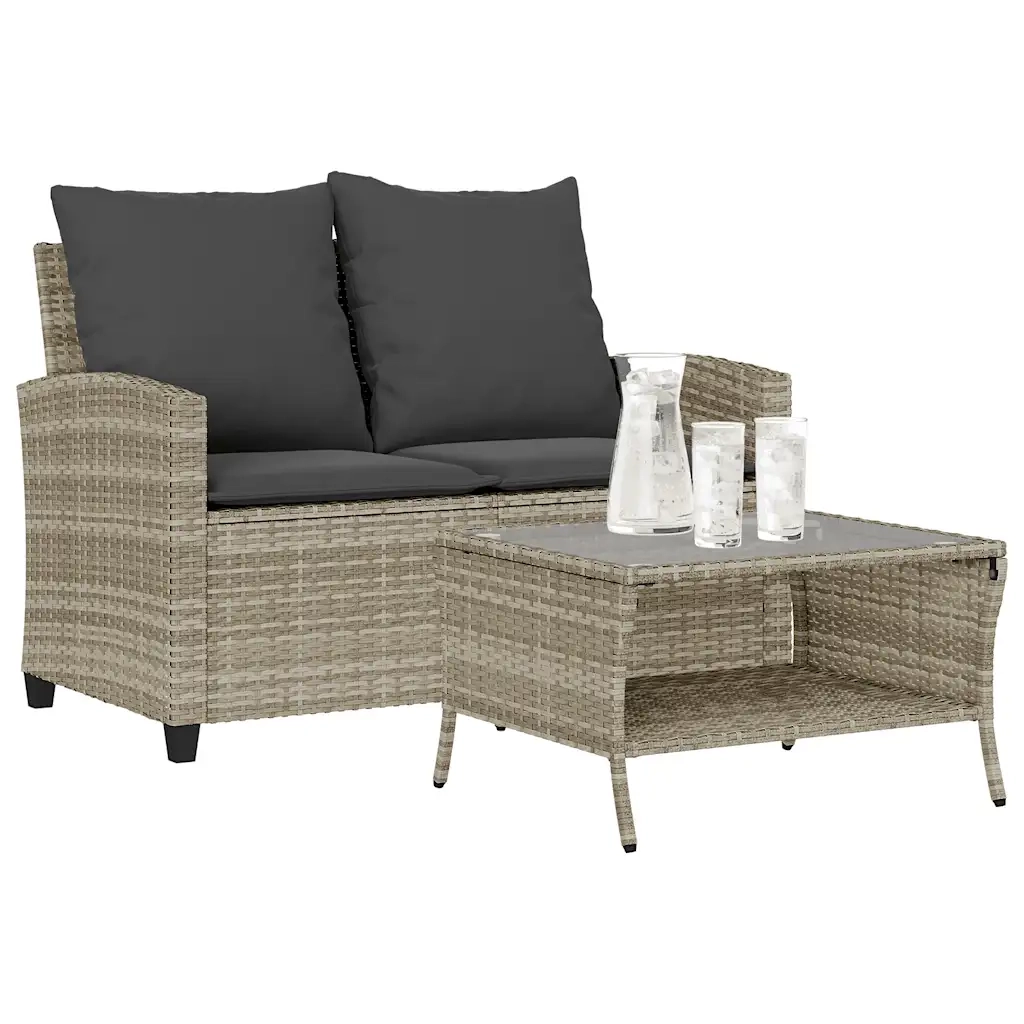 Divano 2 Posti con Cuscini e Tavolo Grigio Chiaro Polyrattan 4103850