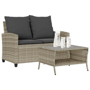 Divano 2 Posti con Cuscini e Tavolo Grigio Chiaro Polyrattan 4103850