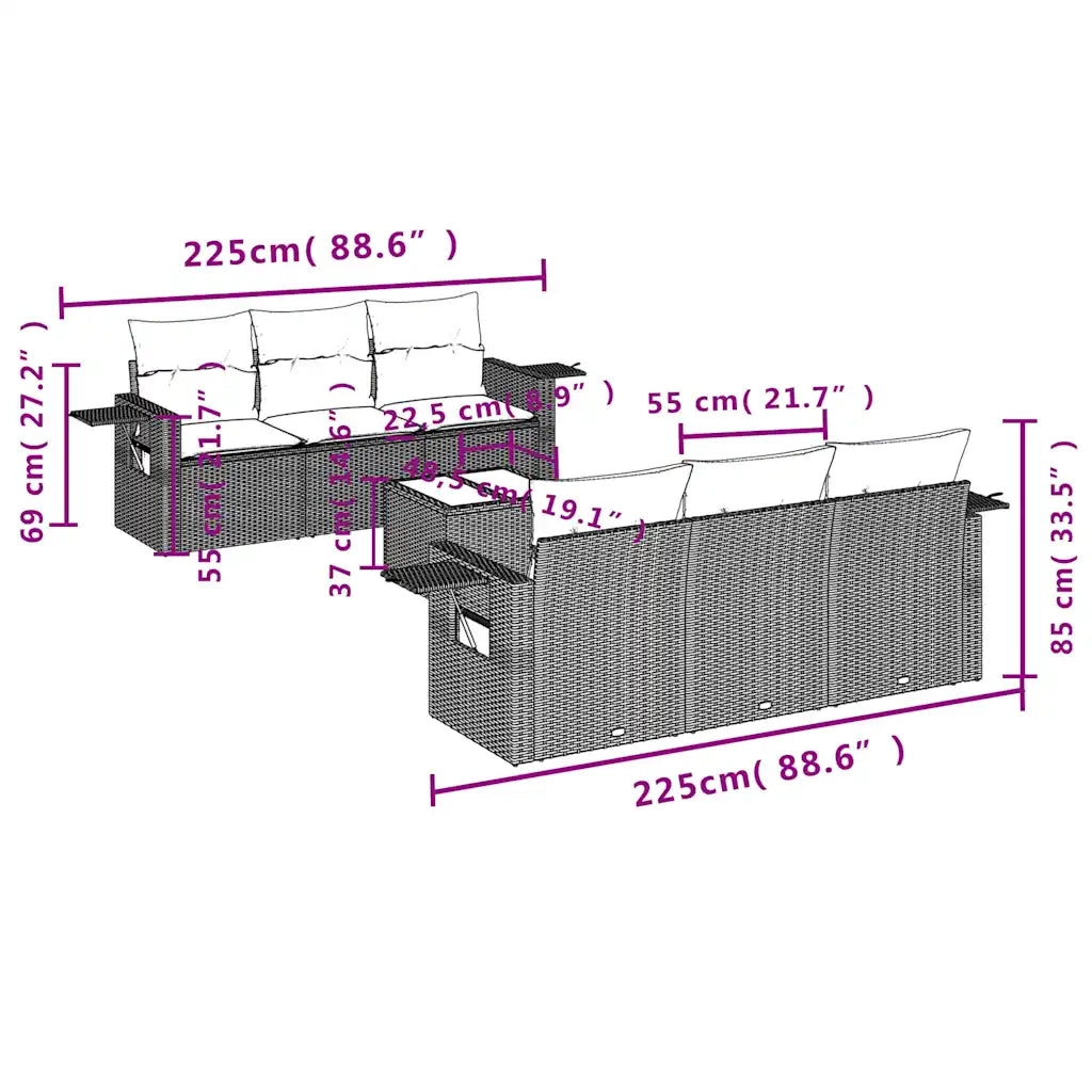 Set Divani da Giardino 7pz con Cuscini Grigio Chiaro Polyrattan 3219911