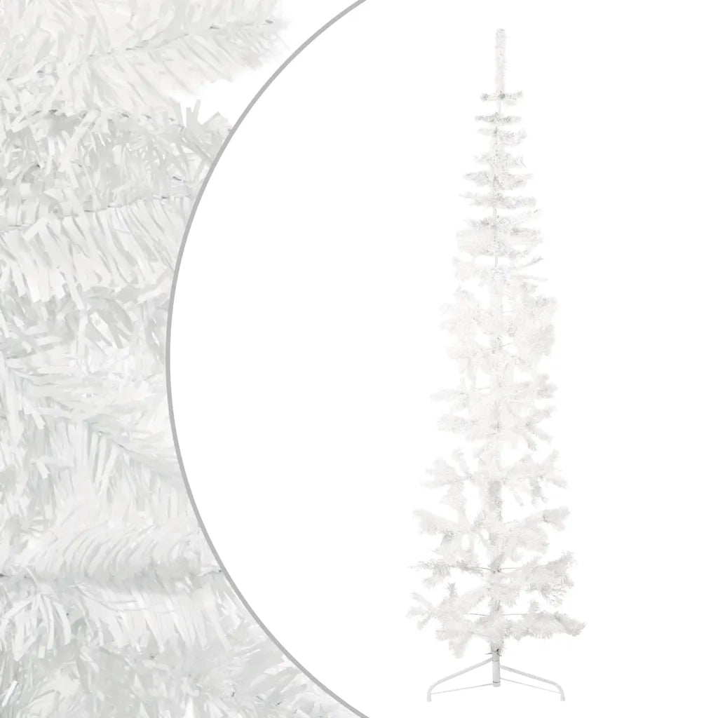 Albero Natale Artificiale Sottile a Met¨¤ Supporto-Albero Natalizio Bianco 210 cm