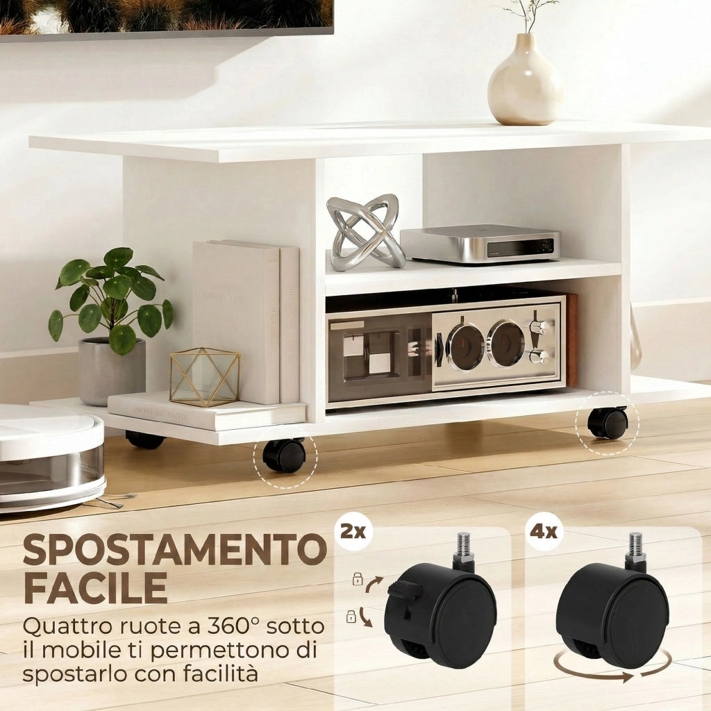 Mobile TV con Ripiani e Ruote ¨C Minimal ¨C 80x40x40 Bianco