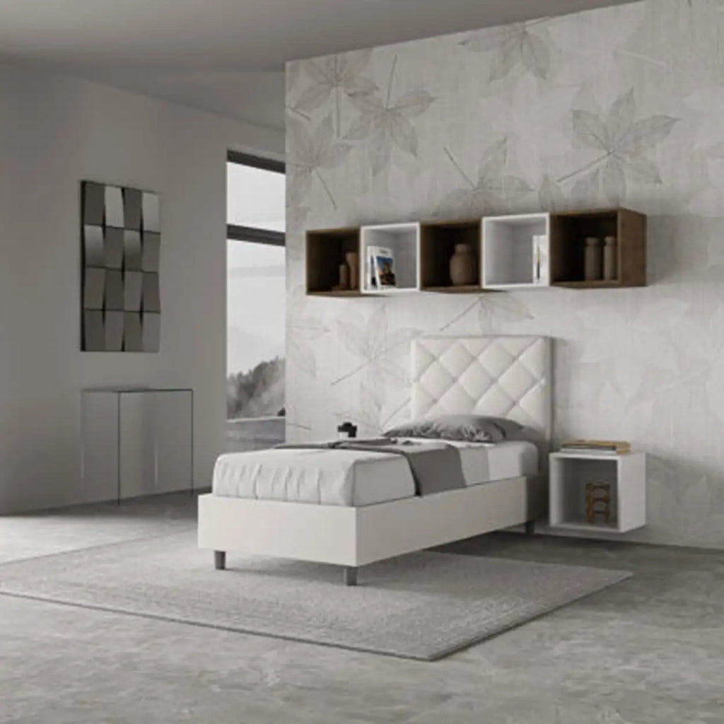 Letto singolo senza rete imbottito 90x190 similpelle bianco Priya