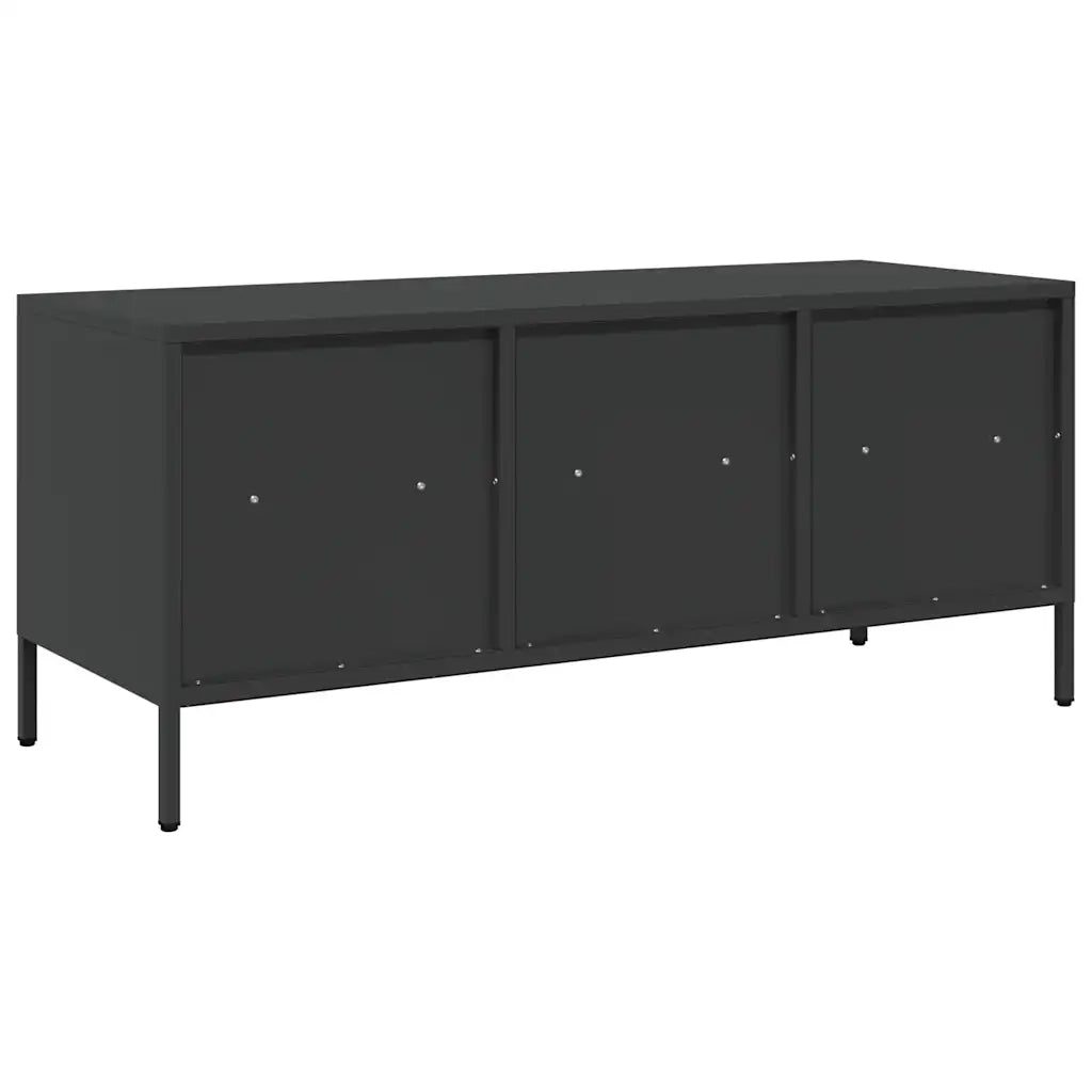 Mobile porta TV dal design industriale con vano contenitore 101,5 x 39 x 43,5 cm in acciaio laminato a freddo nero 02_0049745