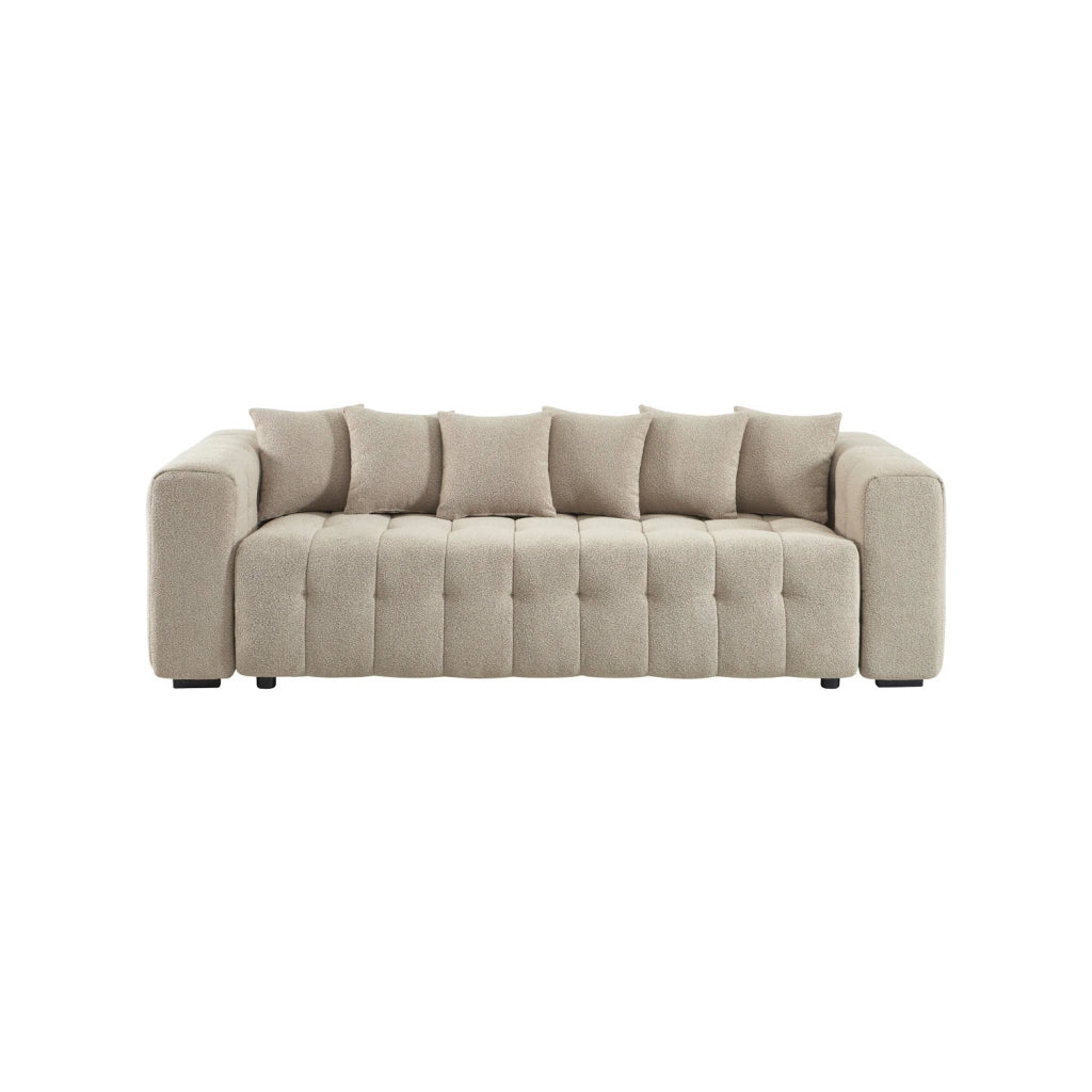 Divano letto in bouclé compresso testurizzato con contenitore, beige