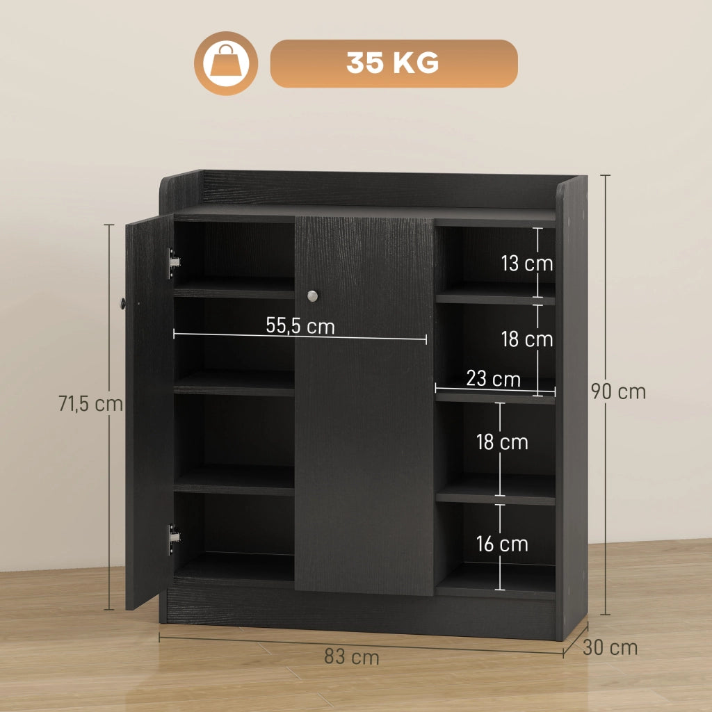 Scarpiera 2 Ante Stretto con Ripiani Ajustables ¨C Minimal ¨C 83x30x90 cm Nero