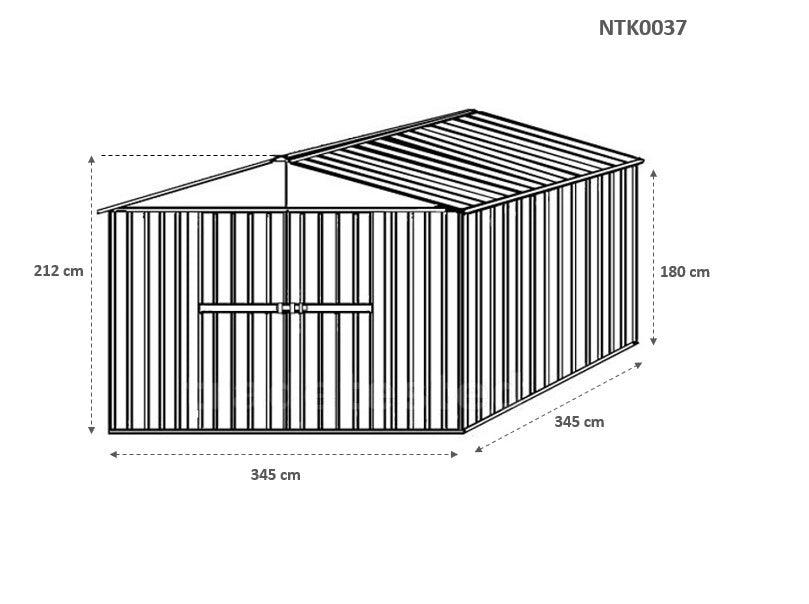 Box in Acciaio Zincato garage attrezzi lamiera 360x3.45cm x h2.12m - 150KG - 12,42mq - BIANCO