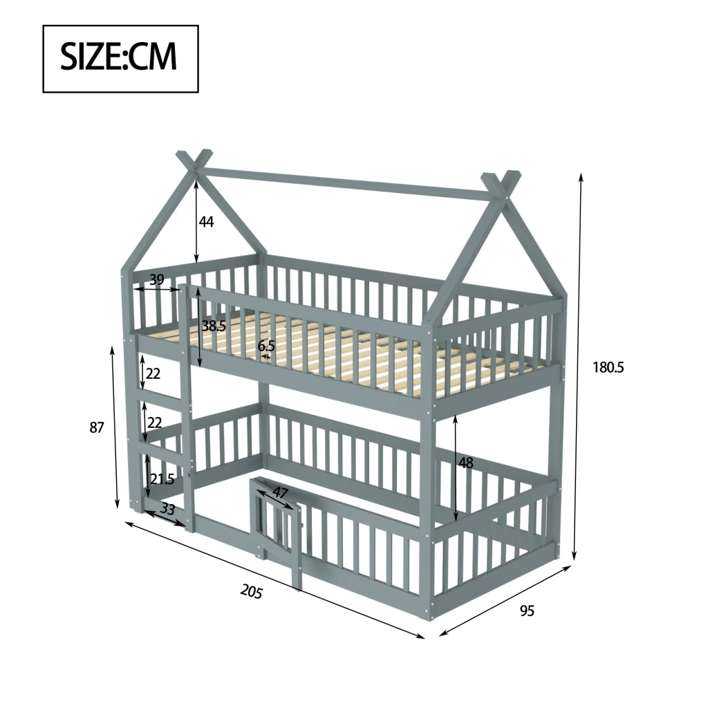 Letto a castello per bambini 90x200 cm con scala, design modulare, colore grigio