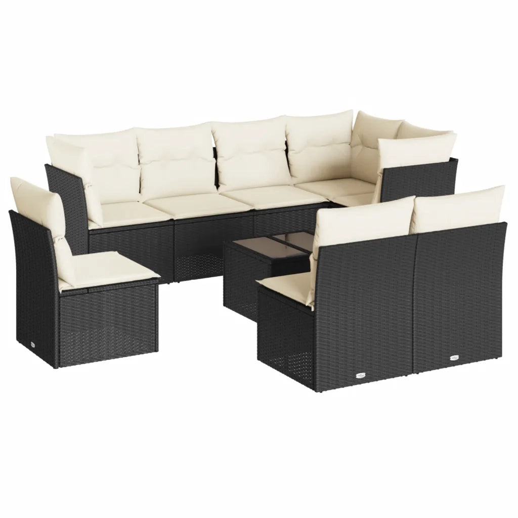 Set Divani da Giardino 9 pz con Cuscini Nero in Polyrattan