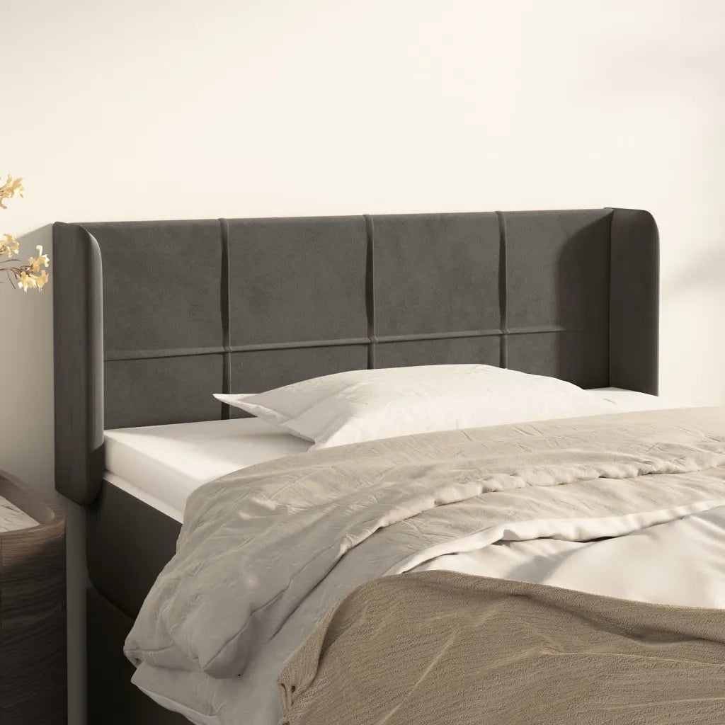 Testiera ad Orecchio-Testata con Orecchie Grigio Scuro 103x16x78/88 cm in Velluto 152802