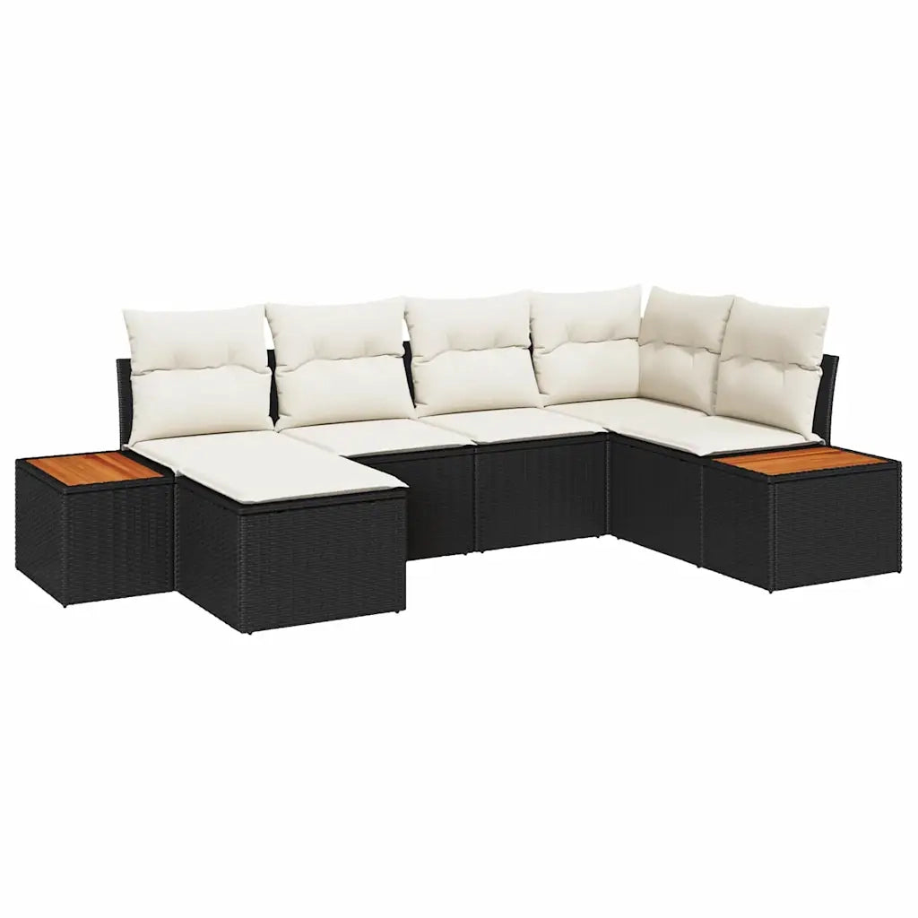Set Divano da Giardino con cuscino 6 pcs Nero polyrattan