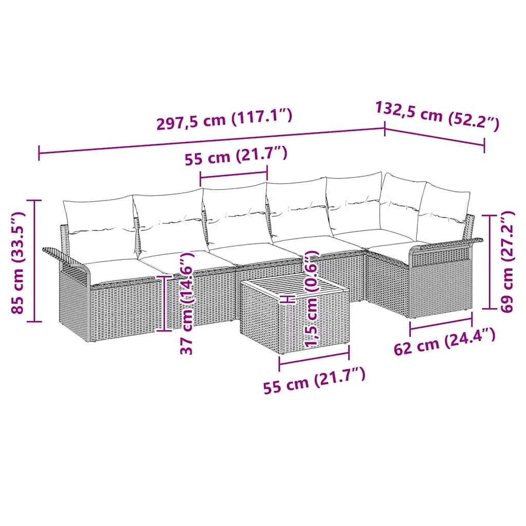 Set Divano da Giardino con cuscino 7 pcs Nero polyrattan 3347338