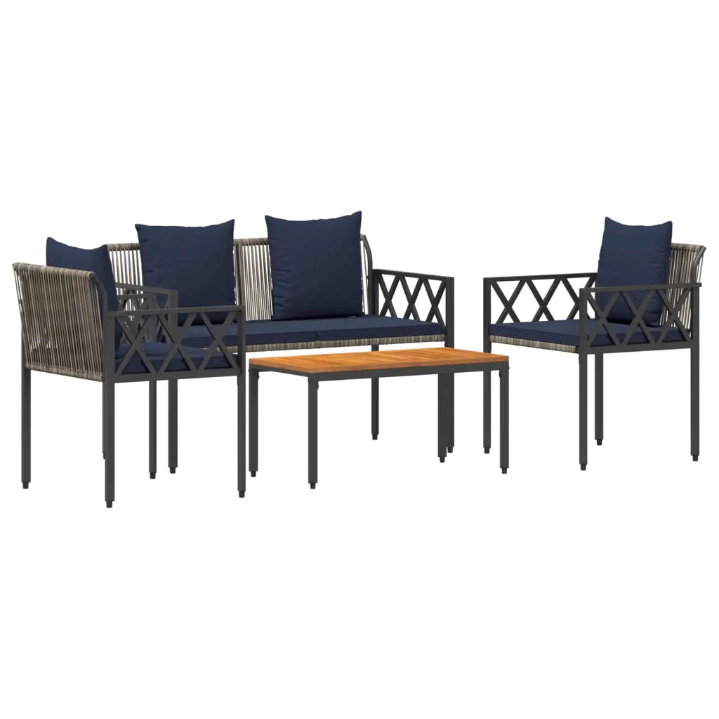 Set Mobili da Esterno 4 pcs Grigio e Blu Navy polyrattan 42025345