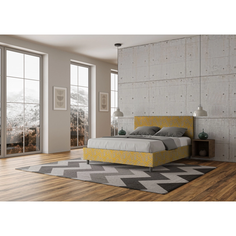 Letto imbottito Matrimoniale 160x190 cm tessuto Era Adele - Con rete,Giallo