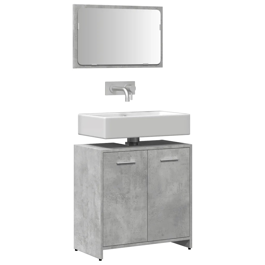 Mobile da Bagno | Armadio da bagno con Specchio Grigio Cemento Legno Multistrato