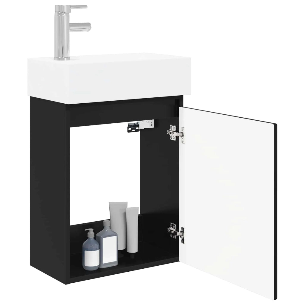 Mobile bagno con rubinetto Nero 45,5 x 22,5 x 84 cm 889442