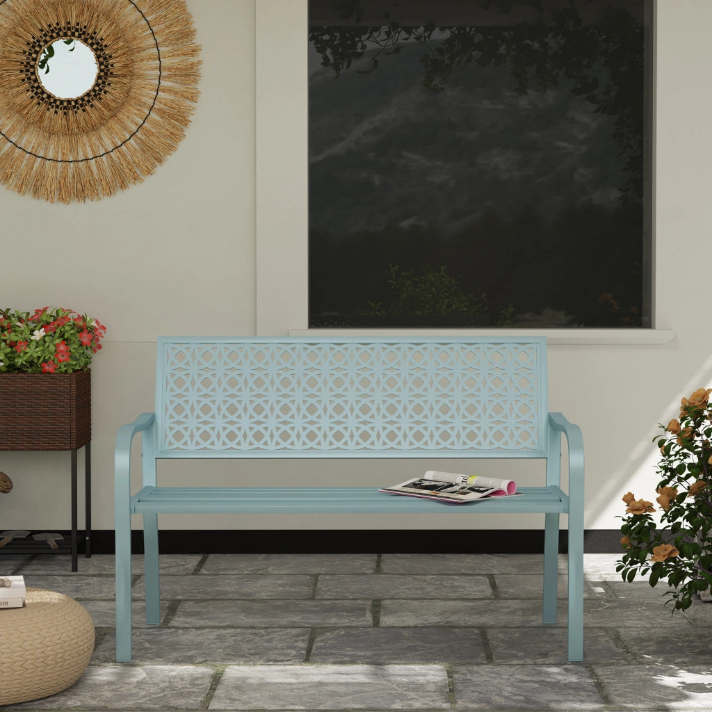 Panchina da Giardino 2 Posti ¨C Minimal ¨C Acciaio Blu con Braccioli
