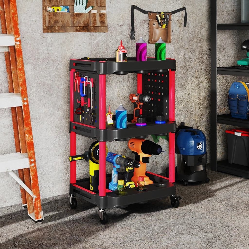Carrello Porta Attrezzi a 3 Livelli ¨C Minimal ¨C Nero e Rosso