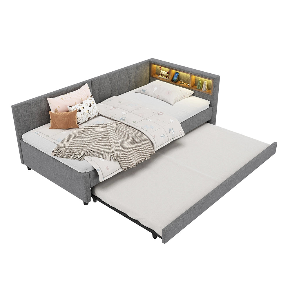 Daybed - Xylo - 90x200 cm LED USB contenitore grigio