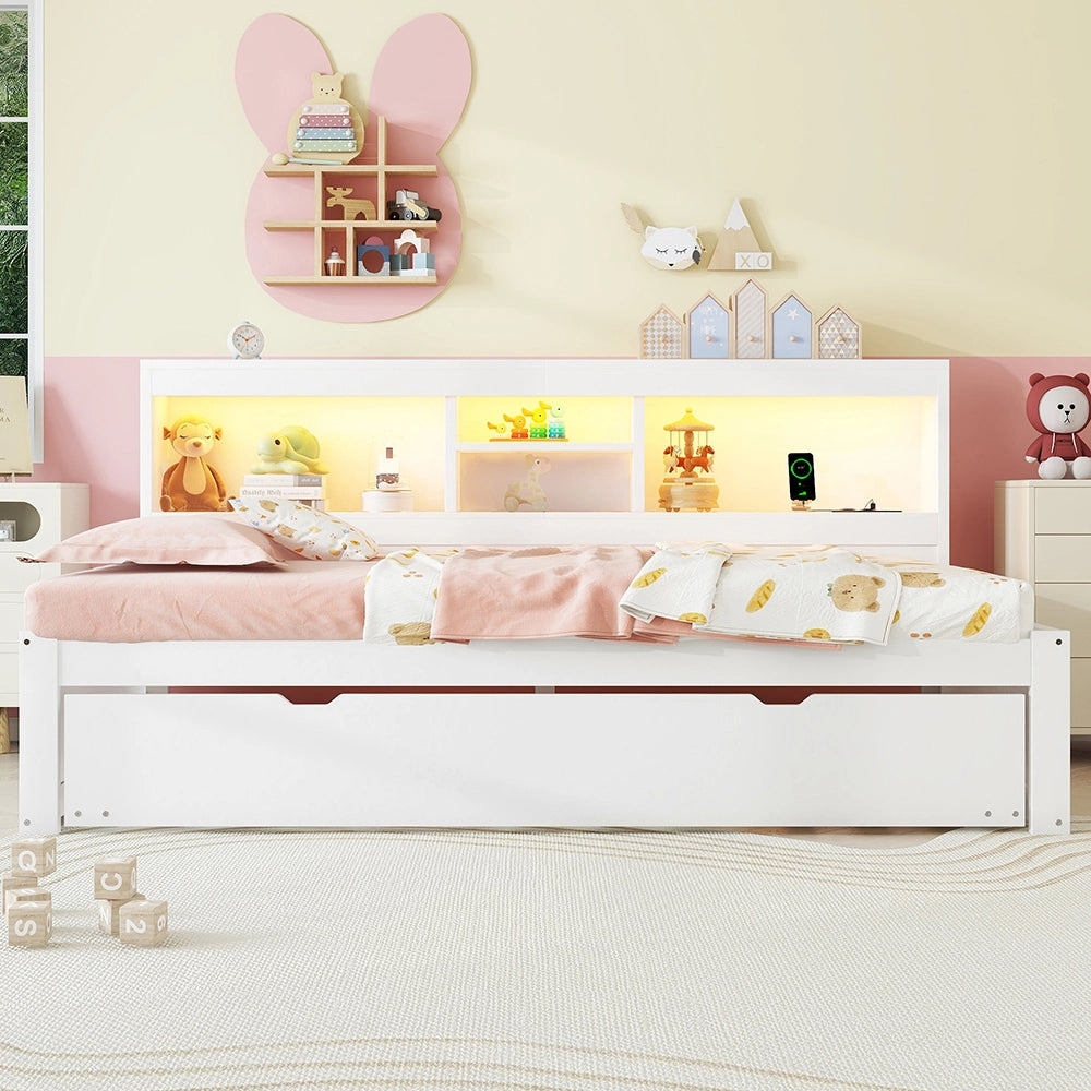 Divano letto daybed - Xylo - 90x200 cm LED USB contenitore bianco