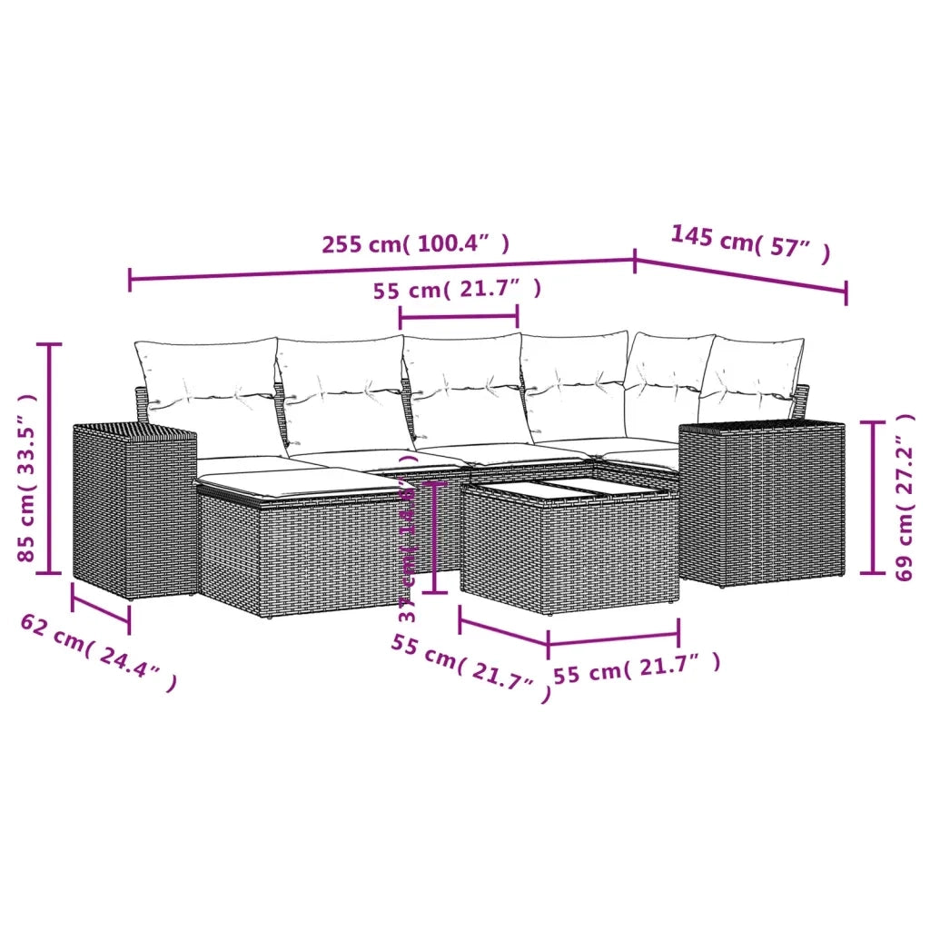 Set Divani da Giardino 7 pz con Cuscini Beige in Polyrattan 3255205