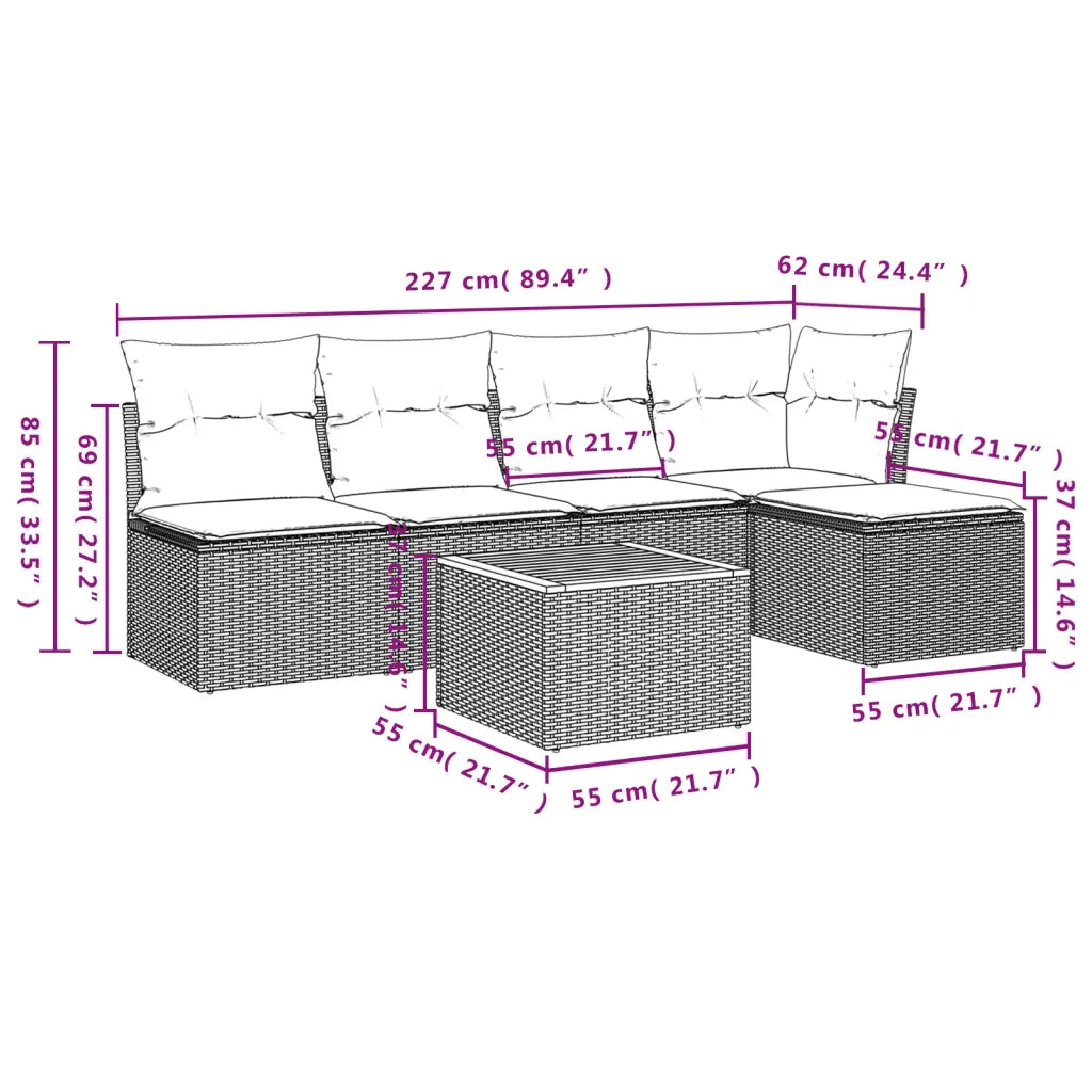 Set Divano da Giardino 6 pz con Cuscini Nero in Polyrattan 3223599