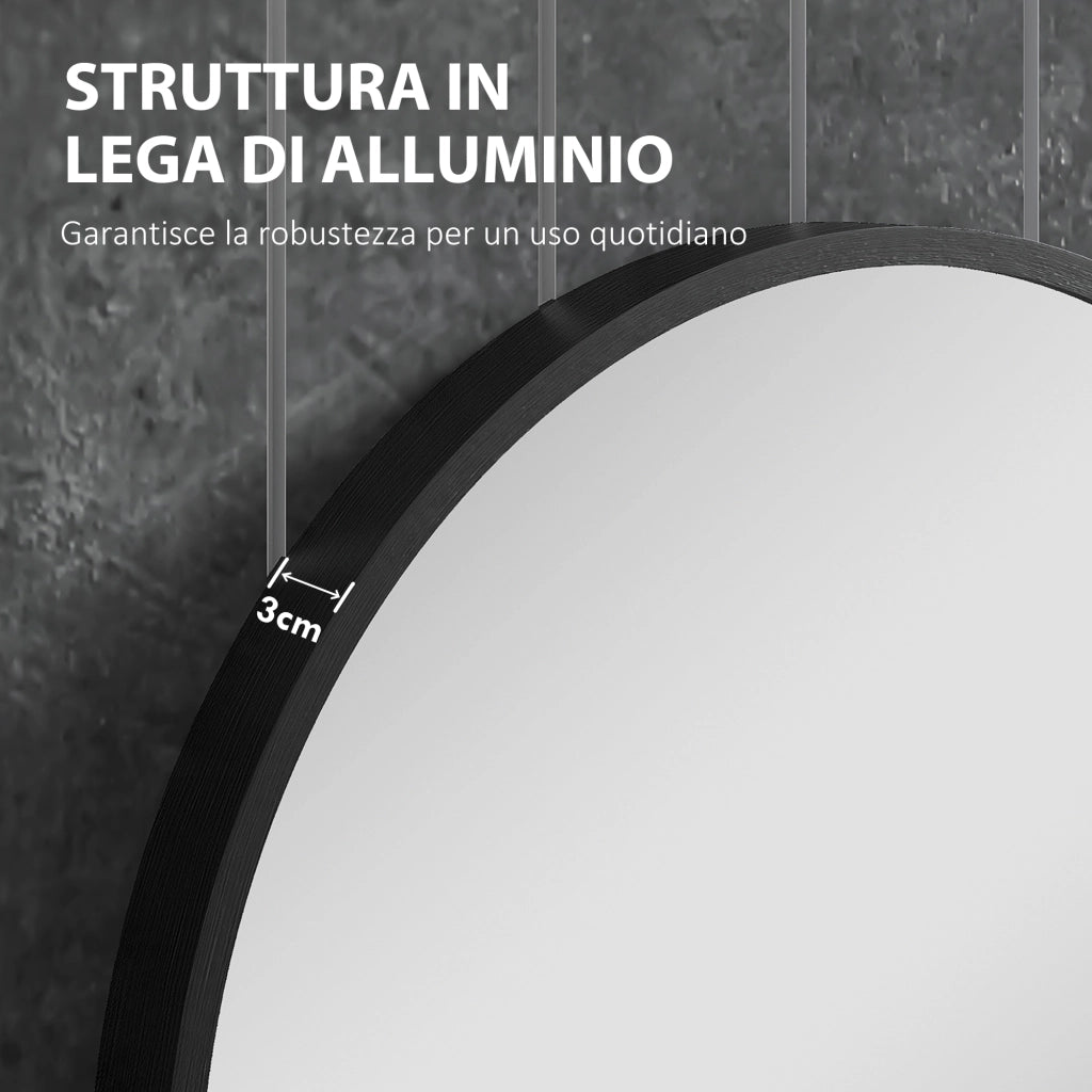 Specchio da Bagno Ovale con Cornice in Alluminio ¨C Zephmum ¨C Nero, 60x90cm