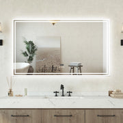 Specchio bagno Rettangolare 100x60cm Led Con 3 Luci Bluetooth + Orologio + Antiappannamento