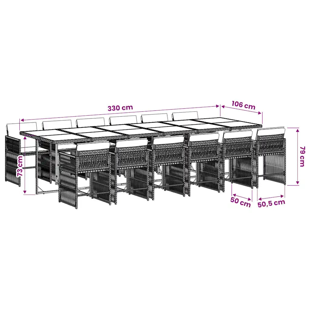 Set da Pranzo da Giardino 13pz con Cuscini Nero in Polyrattan 3211663