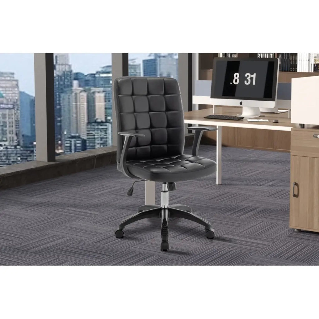 Sedia da ufficio KARDEN - Tessuto nero - Braccioli - Girevole - Piedi in metallo - Stile ergonomico e contemporaneo