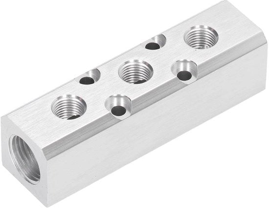 Componente pneumatico - Diverter - Blocco di distribuzione dell'aria - Resistente alla corrosione - Argento - Aria di compressione - Adatto per pompe ad aria - 30x30mm