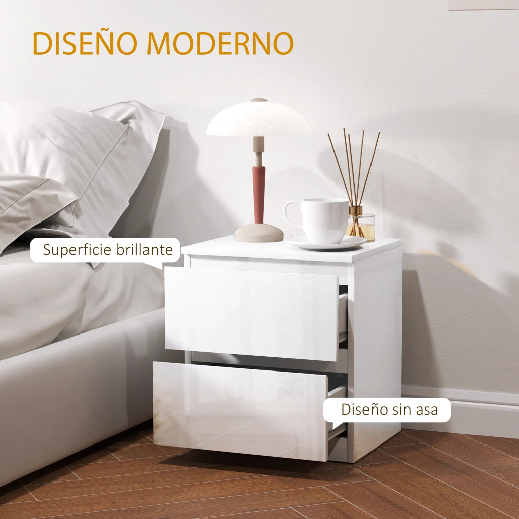Comodino con 2 Cassetti ¨C Minimal ¨C 40x34x45 cm Bianco