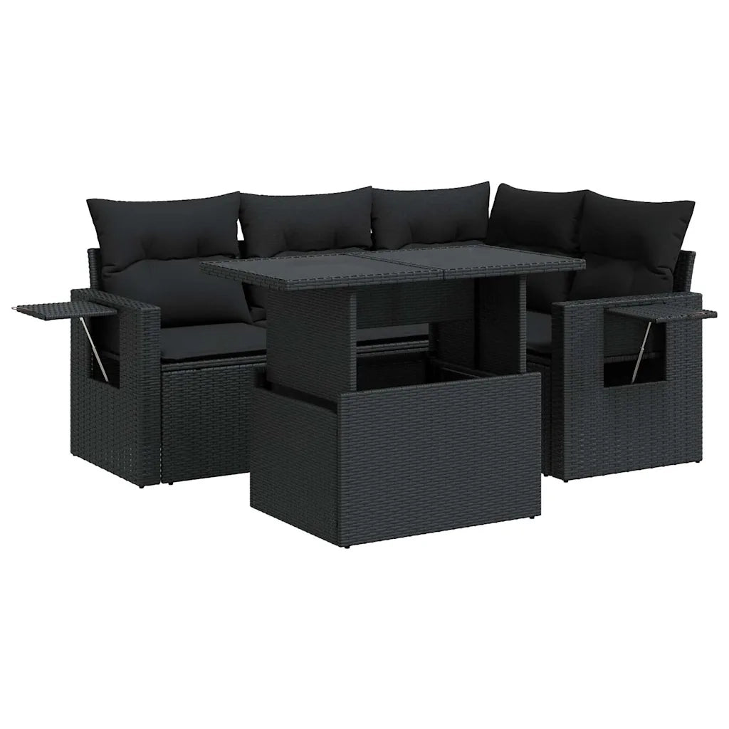 Set Divani da Giardino 5 pz con Cuscini in Polyrattan Nero 3326466