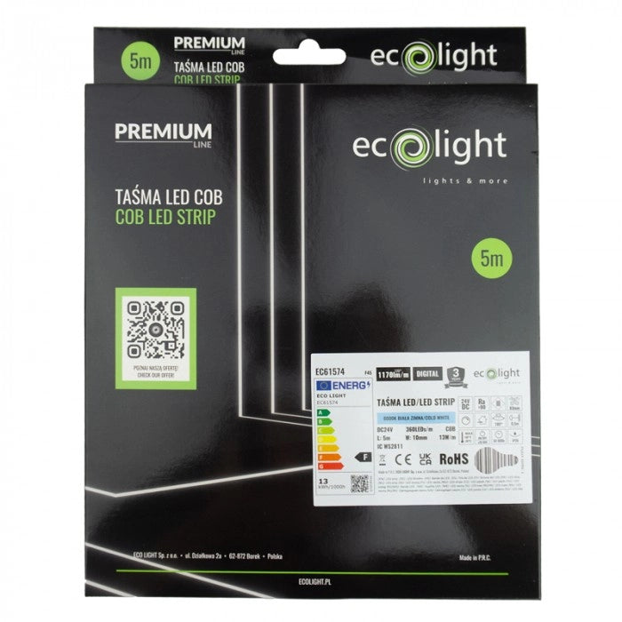 Striscia LED COB 24V 13W/m 6000K 5m IP20 Ecolight