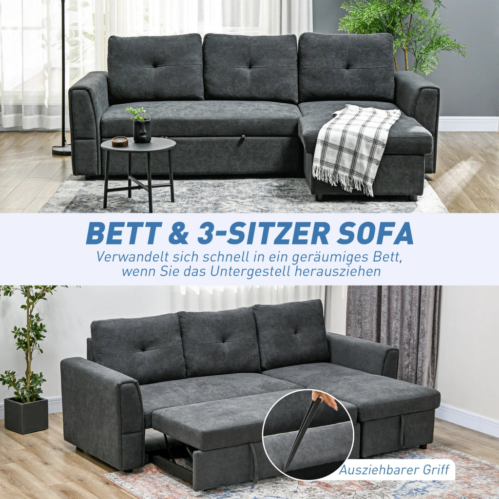 Divano letto 3 posti con chaise longue imbottito ¨C Minimal ¨C Grigio scuro