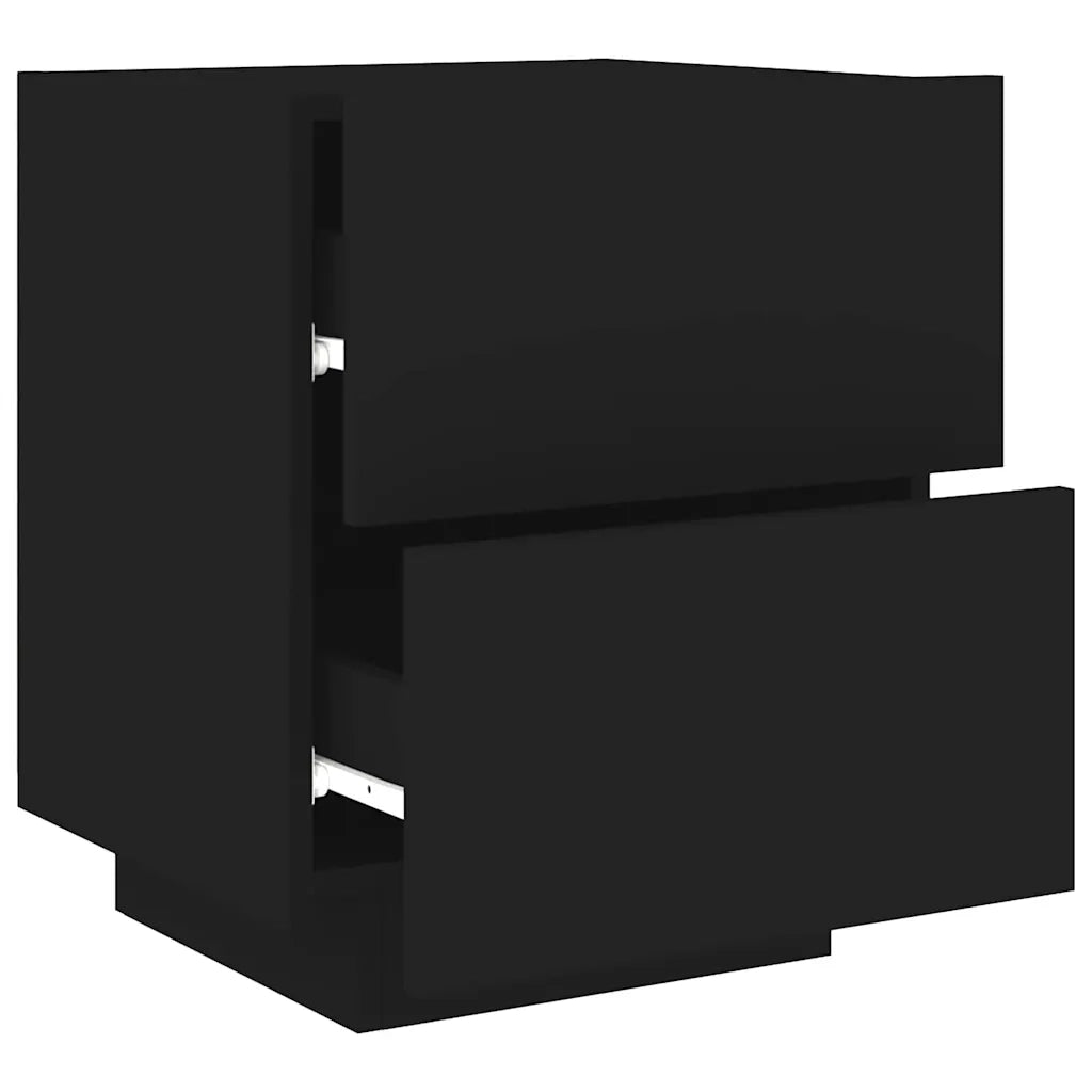 Comodino con Luci LED Nero in Legno Multistrato 836737