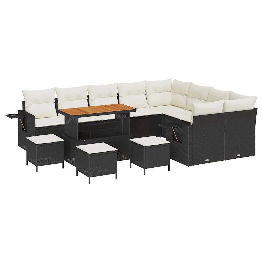 Set Divano da Giardino 13 pcs Nero e Crema polyrattan